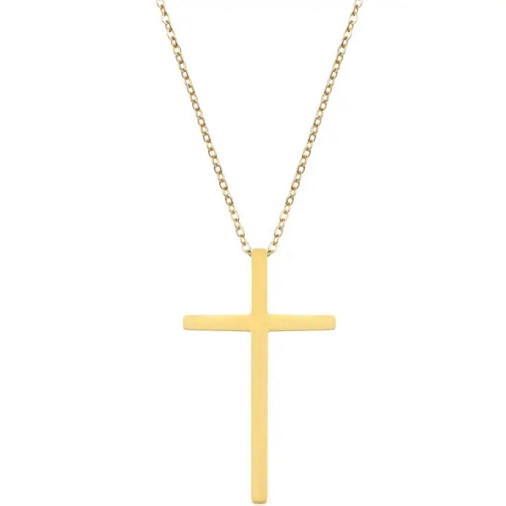 18K Gold Plated and Silver Stainless Steel Cross Shaped Pendant Necklace